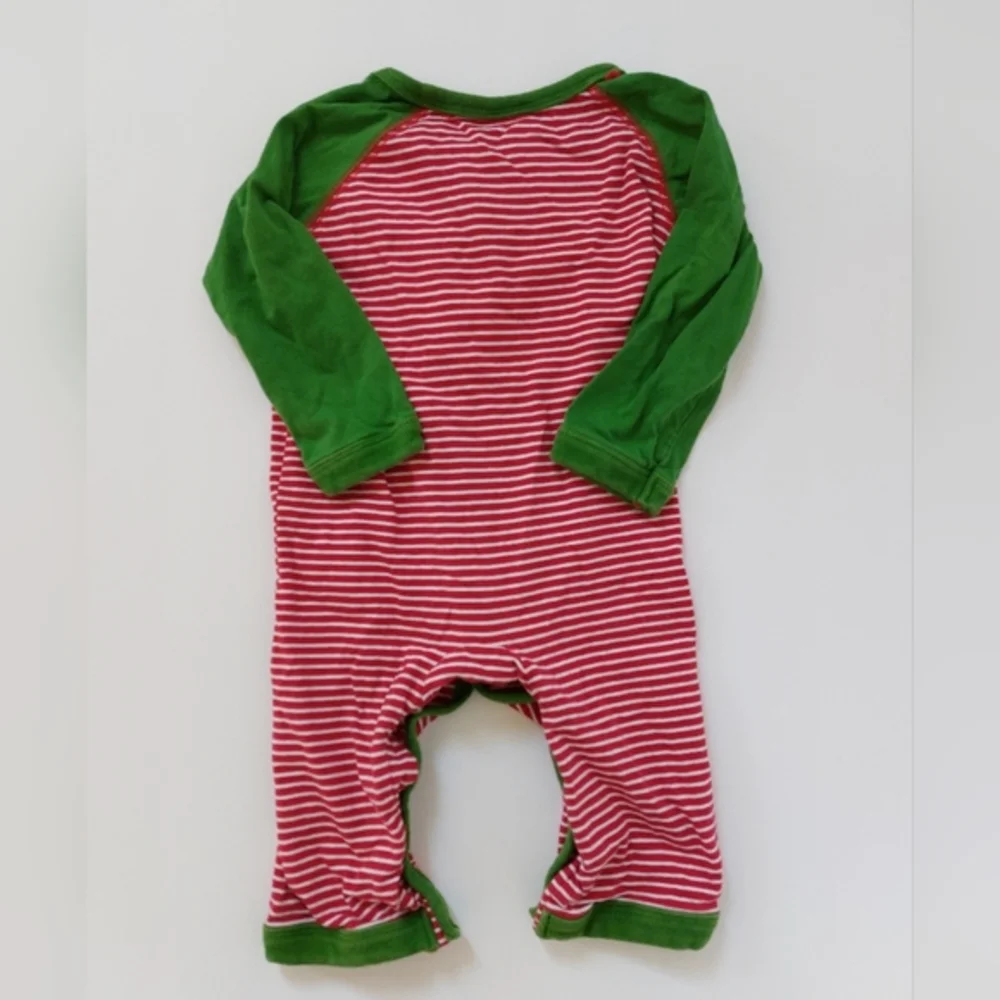 Peppermint stripe Green Long Sleeve Sleeper With Santa Embriodery 6-9 Months‎